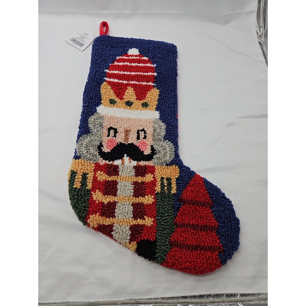 Hobby Lobby Nutcracker Needlepoint Navy Blue Christmas Stocking Red Velvet Back